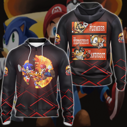 Mario Sonic Crash The Plumber The Hedgehog And The Bandicoot Video Game 3D All Over Printed T-shirt Tank Top Zip Hoodie Pullover Hoodie Hawaiian Shirt Beach Shorts Jogger Zip Hoodie