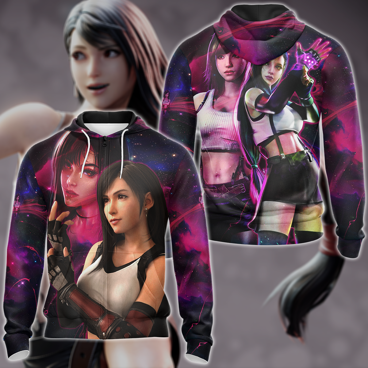 Final Fantasy VII Tifa Lockhart Video Game 3D All Over Print T-shirt Tank Top Zip Hoodie Pullover Hoodie Hawaiian Shirt Beach Shorts Jogger Zip Hoodie