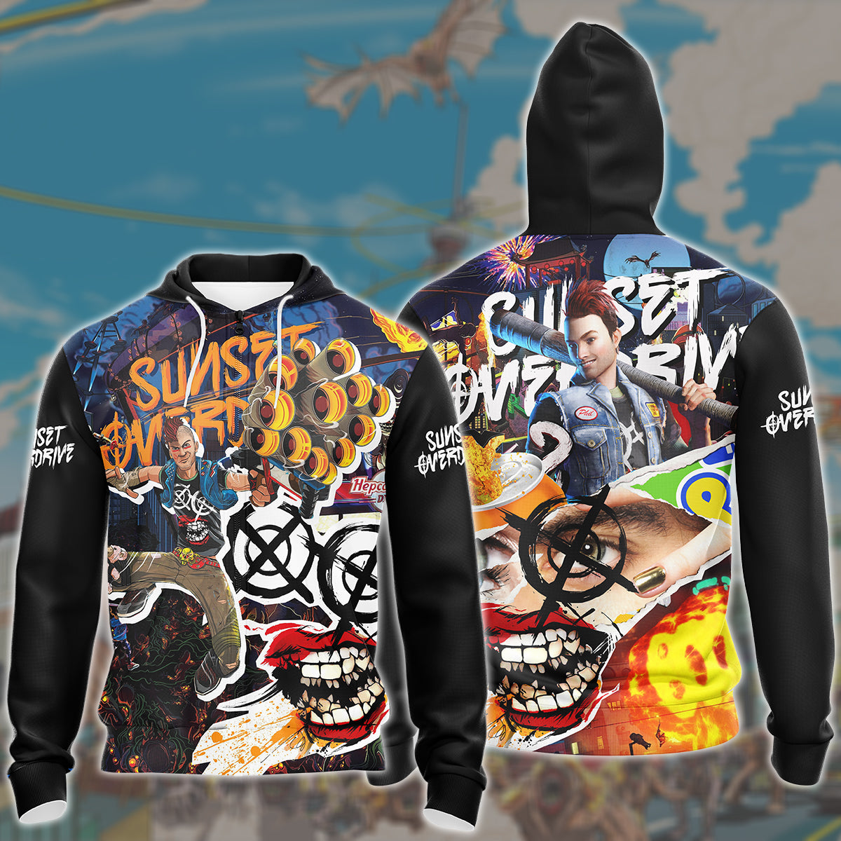 Sunset Overdrive Video Game All Over Printed T-shirt Tank Top Zip Hoodie Pullover Hoodie Hawaiian Shirt Beach Shorts Joggers Zip Hoodie