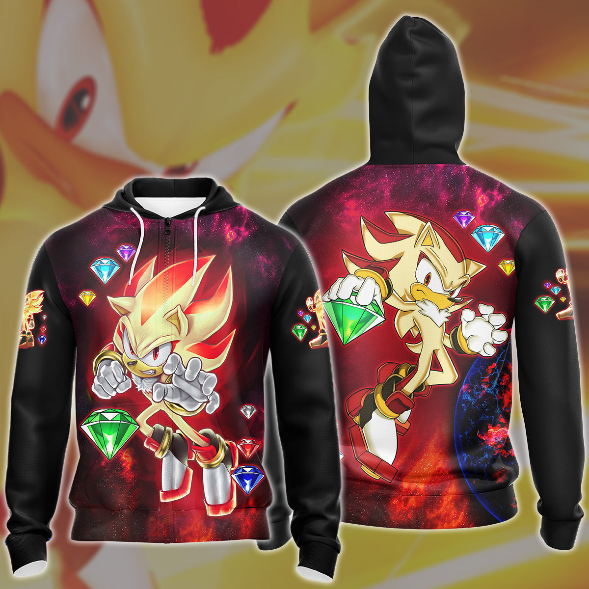 Sonic Super Shadow Chaos Emeralds Video Game All Over Printed T-shirt Tank Top Zip Hoodie Pullover Hoodie Hawaiian Shirt Beach Shorts Joggers Zip Hoodie