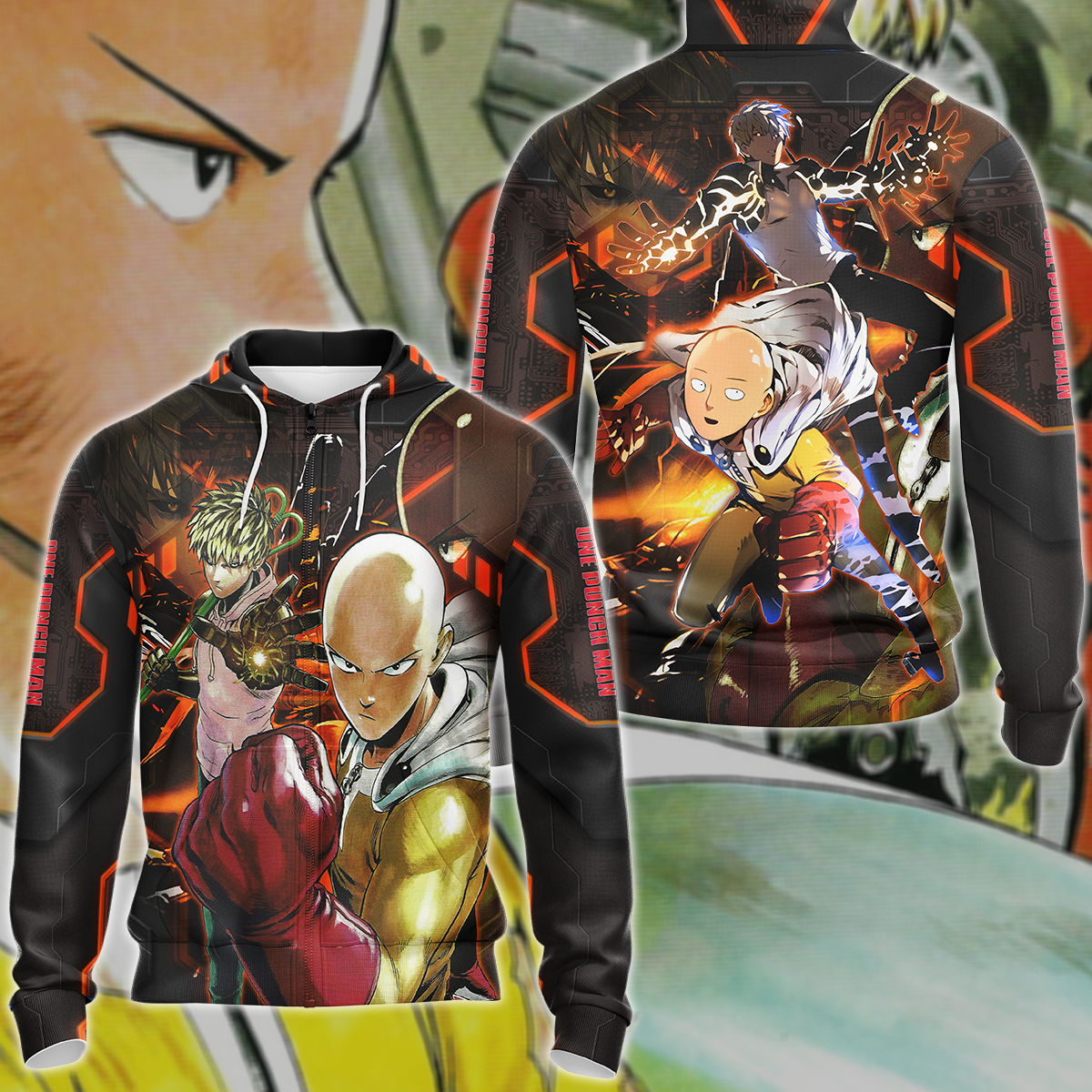 One Punch Man Saitama & Genos 3D All Over Print T-shirt Tank Top Zip Hoodie Pullover Hoodie Hawaiian Shirt Beach Shorts Jogger Zip Hoodie