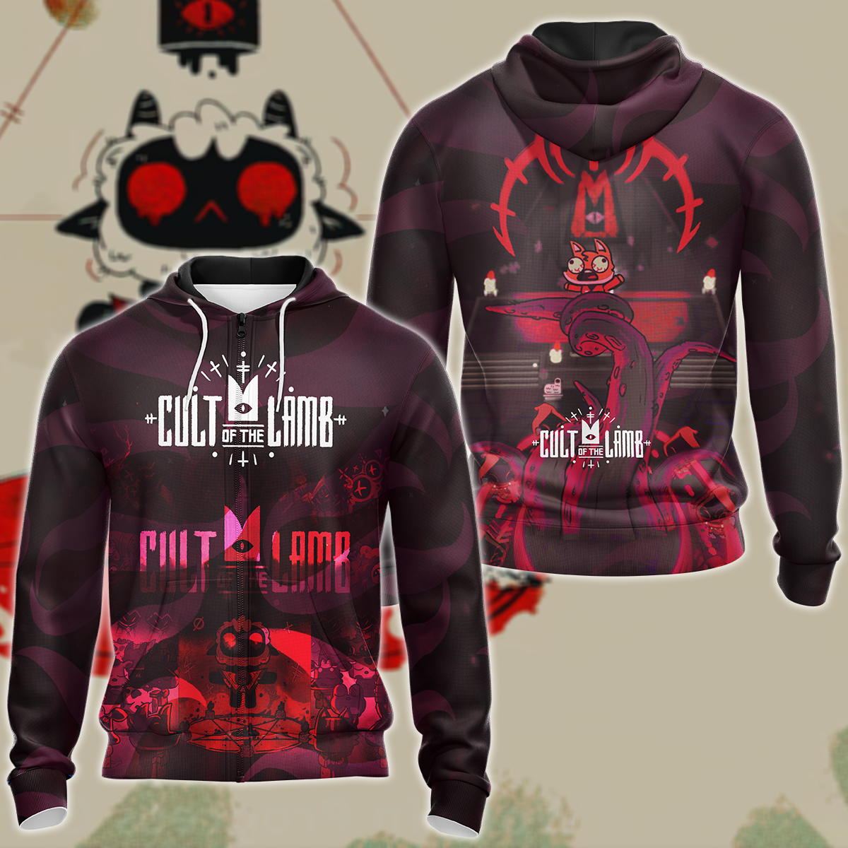 Cult of the Lamb Video Game 3D All Over Print T-shirt Tank Top Zip Hoodie Pullover Hoodie Hawaiian Shirt Beach Shorts Jogger Zip Hoodie