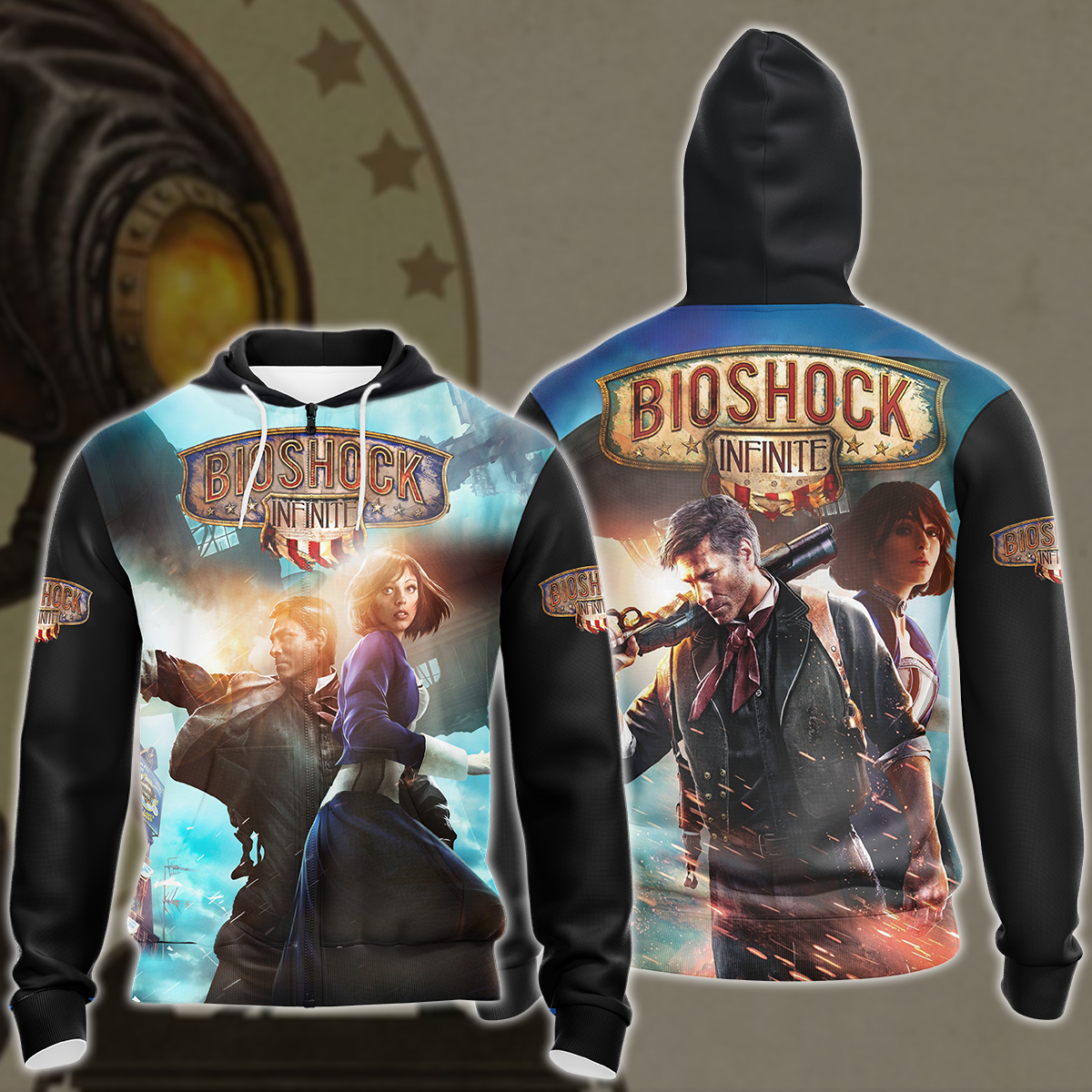 Bioshock Infinite Video Game All Over Printed T-shirt Tank Top Zip Hoodie Pullover Hoodie Hawaiian Shirt Beach Shorts Joggers Zip Hoodie