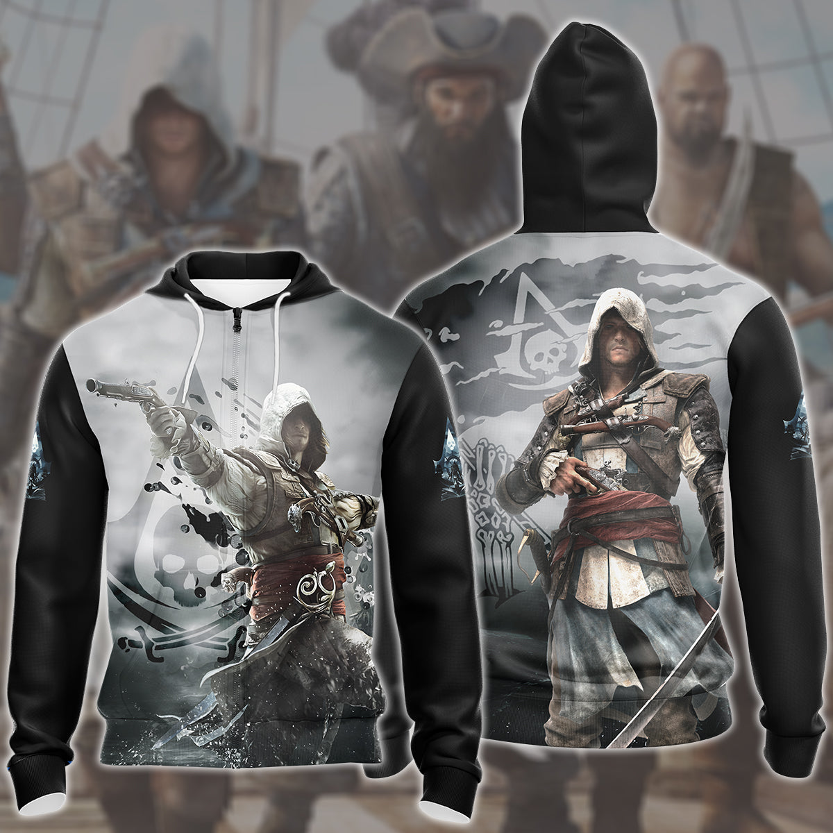 Assassin's Creed Black Flag Video Game All Over Printed T-shirt Tank Top Zip Hoodie Pullover Hoodie Hawaiian Shirt Beach Shorts Joggers Zip Hoodie