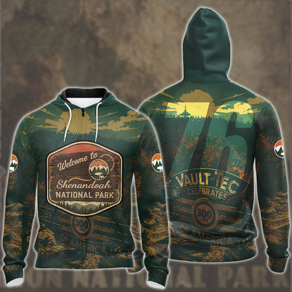 Fallout 76 Vintage National Park Style Video Game All Over Printed T-shirt Tank Top Zip Hoodie Pullover Hoodie Hawaiian Shirt Beach Shorts Joggers