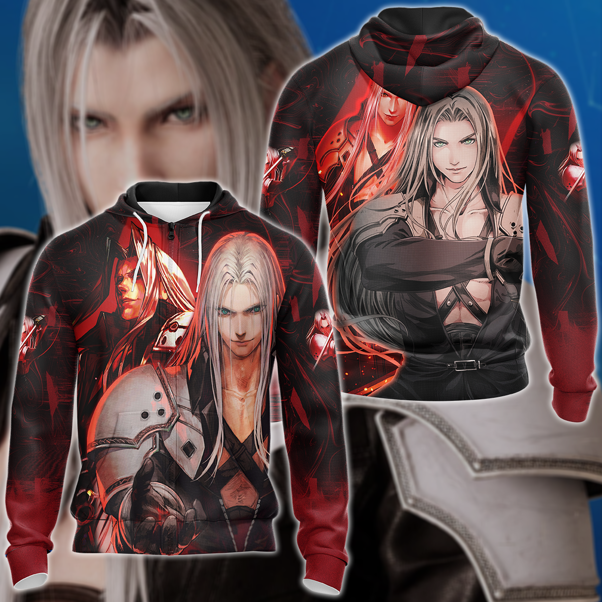 Final Fantasy VII Sephiroth Video Game 3D All Over Print T-shirt Tank Top Zip Hoodie Pullover Hoodie Hawaiian Shirt Beach Shorts Jogger Zip Hoodie