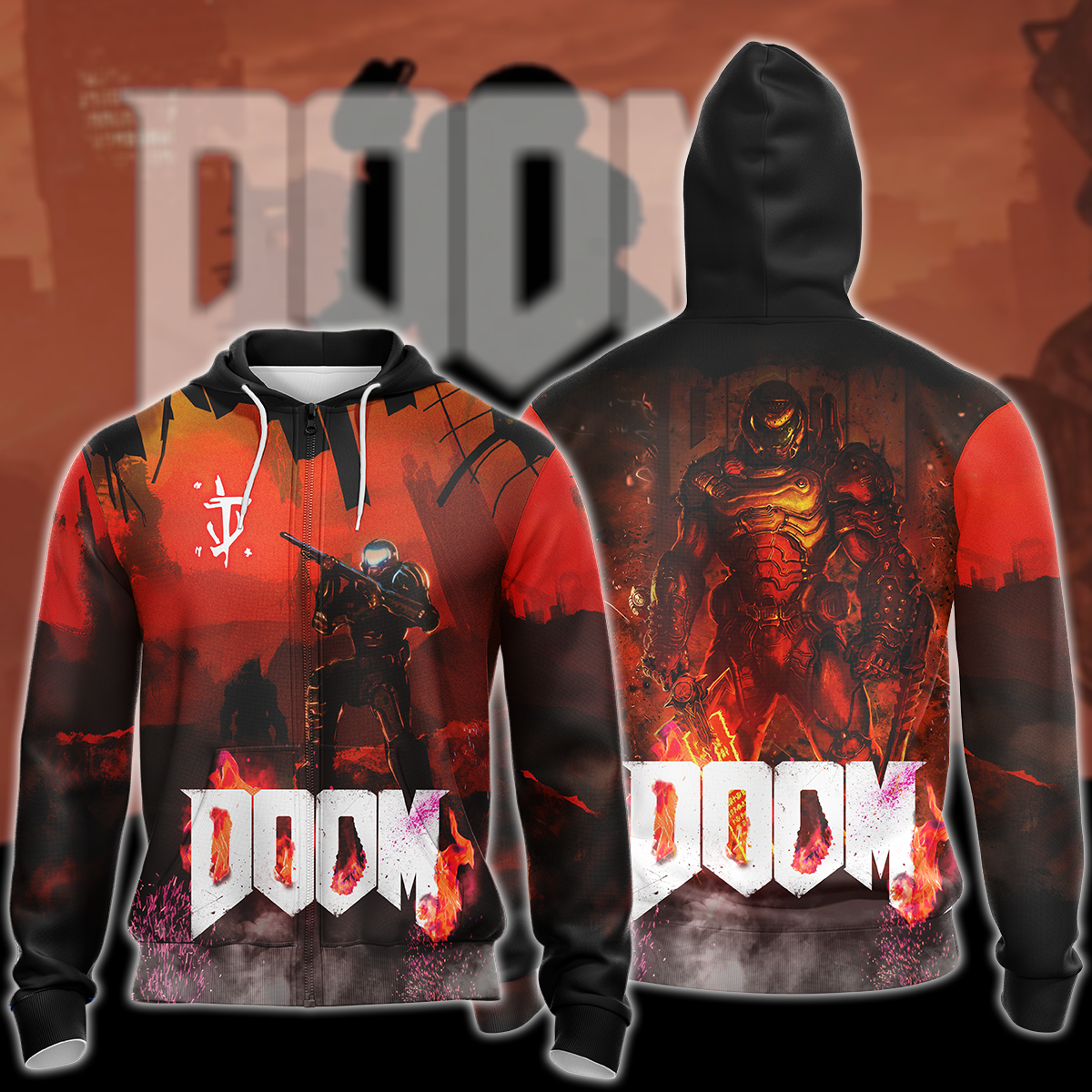 Doom Video Game 3D All Over Print T-shirt Tank Top Zip Hoodie Pullover Hoodie Hawaiian Shirt Beach Shorts Jogger Zip Hoodie