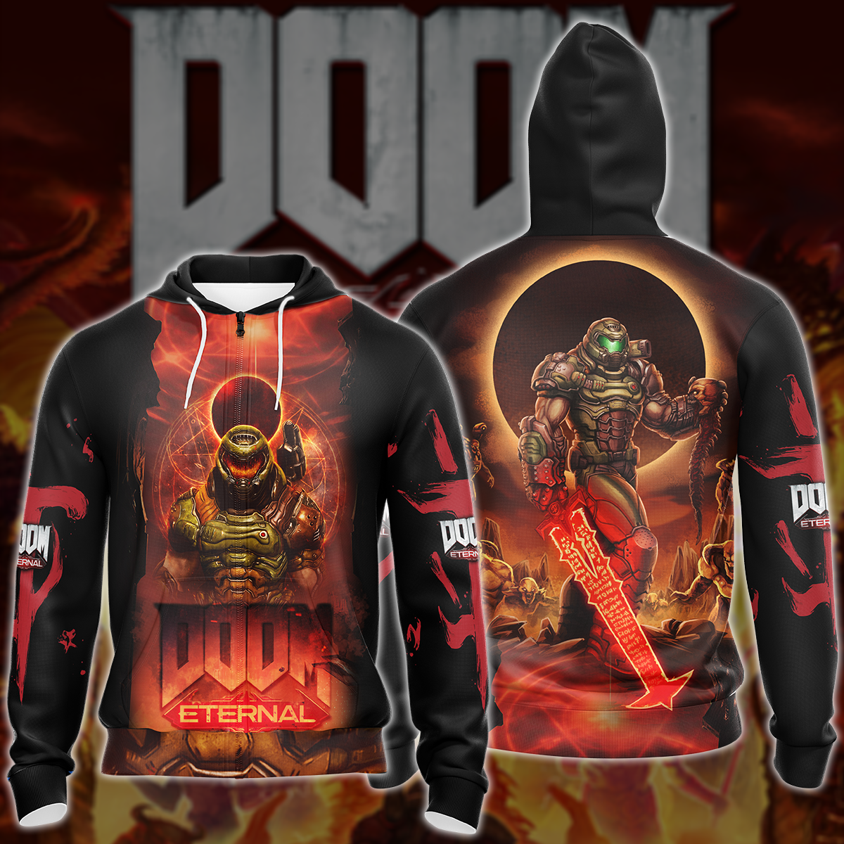 Doom Eternal Video Game All-Over T-shirt Hoodie Tank Top Hawaiian Shirt Beach Shorts Joggers Zip Hoodie