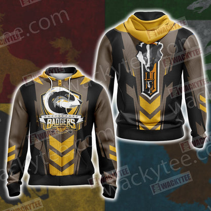 Harry Potter - Hufflepuff House Sporty Style Unisex 3D T-shirt Zip Hoodie S