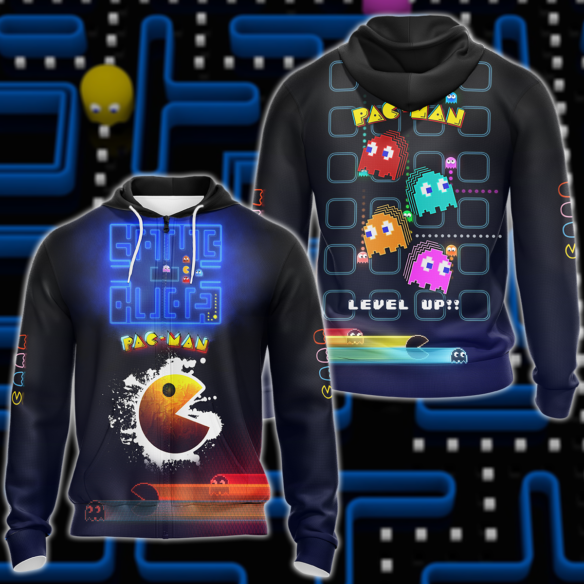 Pac Man Video Game 3D All Over Print T-shirt Tank Top Zip Hoodie Pullover Hoodie Hawaiian Shirt Beach Shorts Jogger Zip Hoodie
