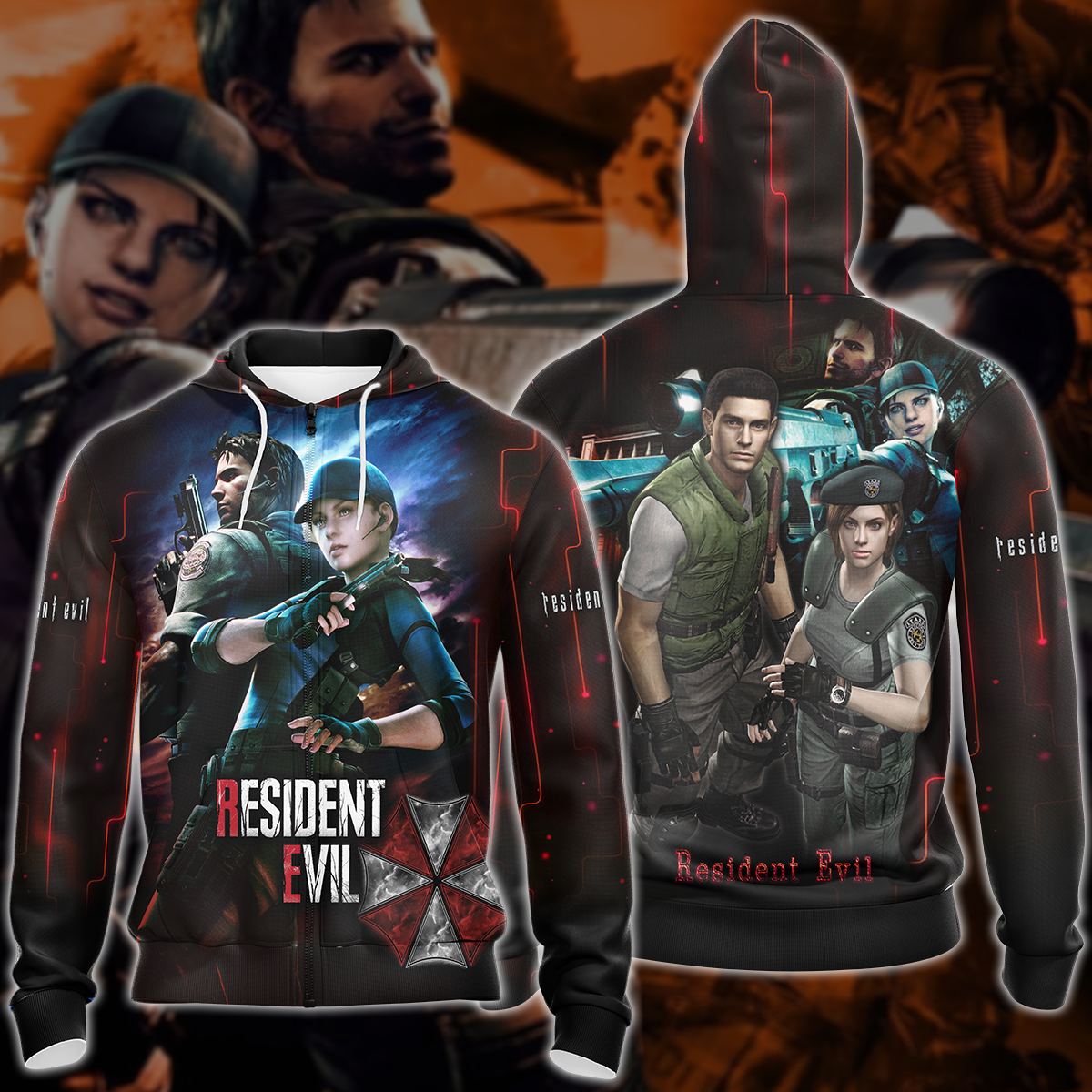 Resident Evil: Jill Valentine & Chris Redfield Video Game 3D All Over Printed T-shirt Tank Top Zip Hoodie Pullover Hoodie Hawaiian Shirt Beach Shorts Jogger Zip Hoodie