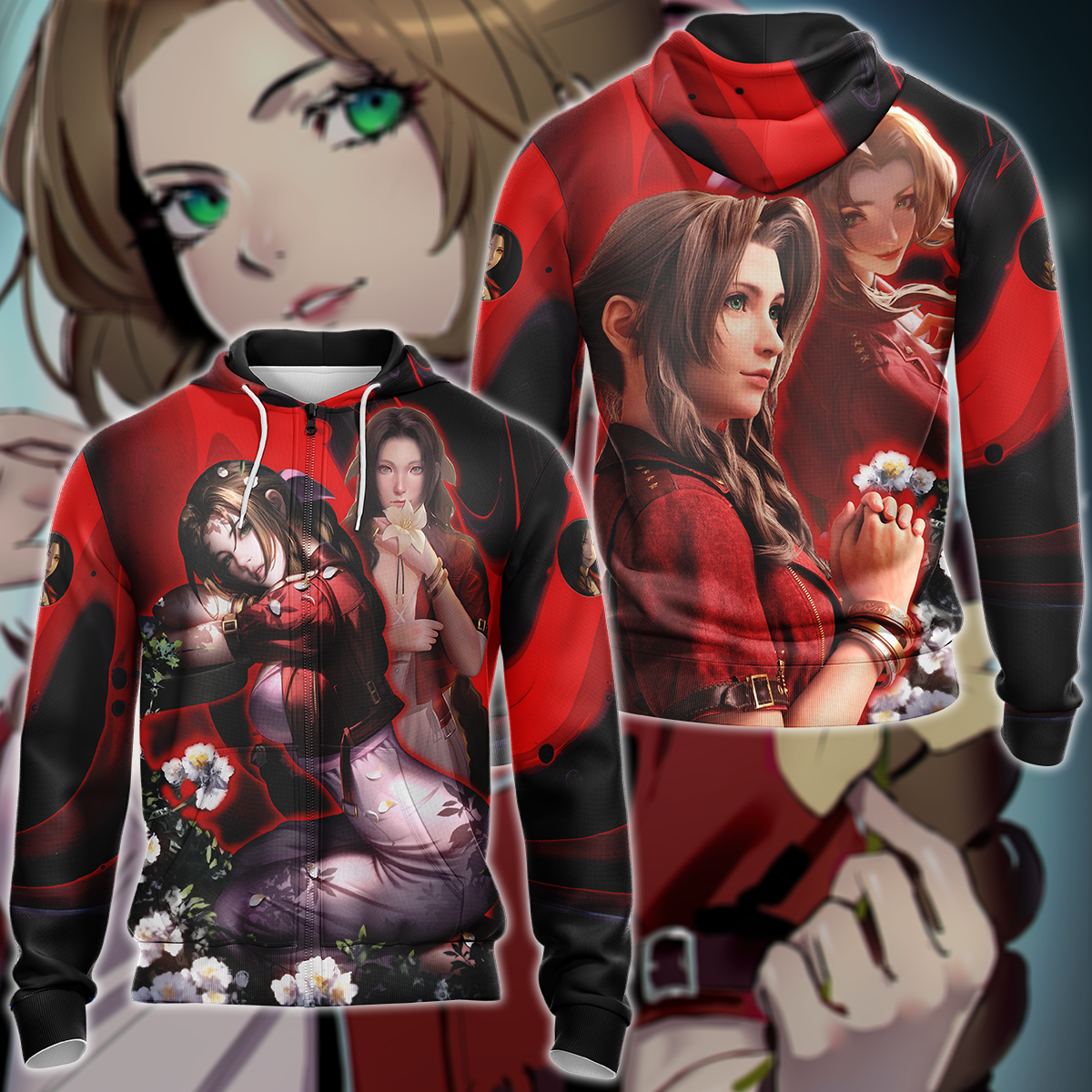 Final Fantasy VII Aerith Gainsborough Video Game 3D All Over Print T-shirt Tank Top Zip Hoodie Pullover Hoodie Hawaiian Shirt Beach Shorts Jogger Zip Hoodie