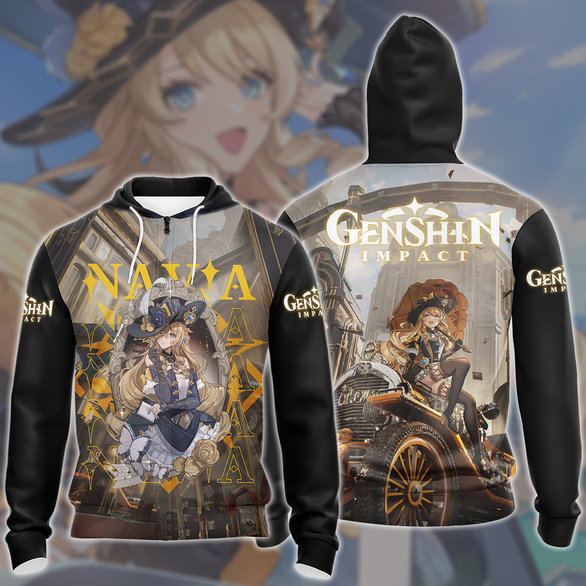 Genshin Impact Navia Video Game All Over Printed T-shirt Tank Top Zip Hoodie Pullover Hoodie Hawaiian Shirt Beach Shorts Joggers Zip Hoodie
