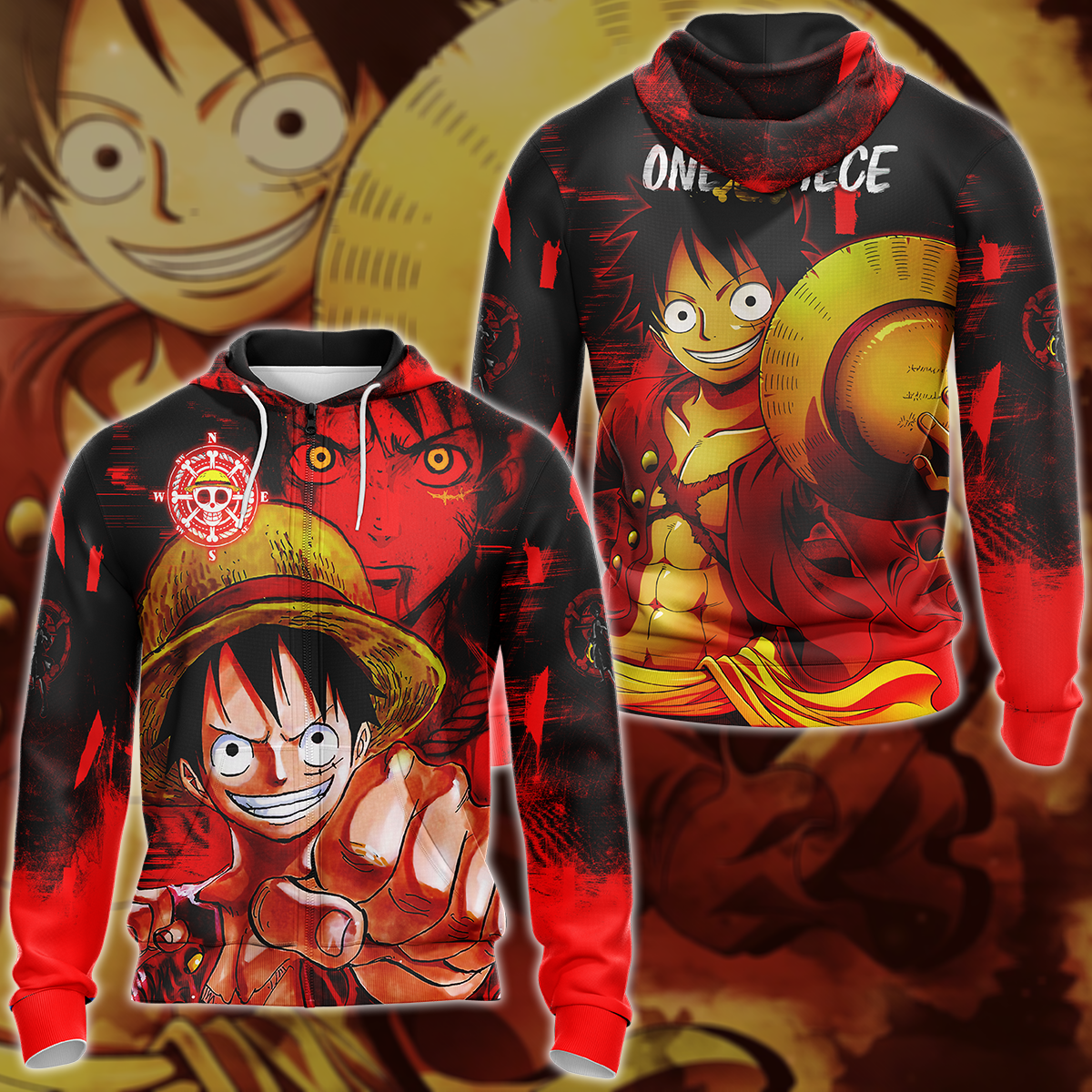 One Piece Monkey D. Luffy 3D All Over Print T-shirt Tank Top Zip Hoodie Pullover Hoodie Hawaiian Shirt Beach Shorts Jogger Zip Hoodie