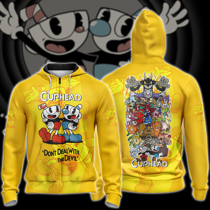 Cuphead Video Game 3D All Over Print T-shirt Tank Top Zip Hoodie Pullover Hoodie Hawaiian Shirt Beach Shorts Jogger Zip Hoodie