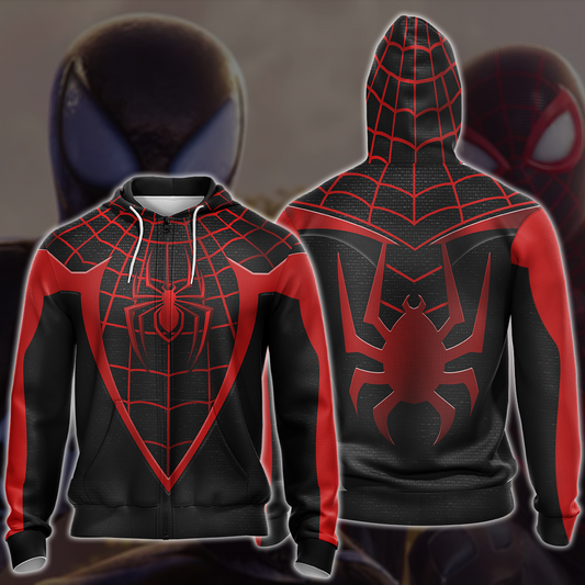 Spider-Man 2 Miles Morales Upgraded Suit Cosplay Video Game All Over Printed T-shirt Tank Top Zip Hoodie Pullover Hoodie Hawaiian Shirt Beach Shorts Joggers Zip Hoodie