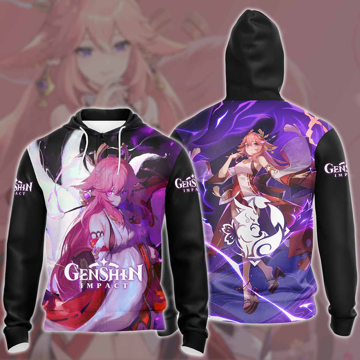 Genshin Impact Yae Miko Video Game All Over Printed T-shirt Tank Top Zip Hoodie Pullover Hoodie Hawaiian Shirt Beach Shorts Joggers Zip Hoodie