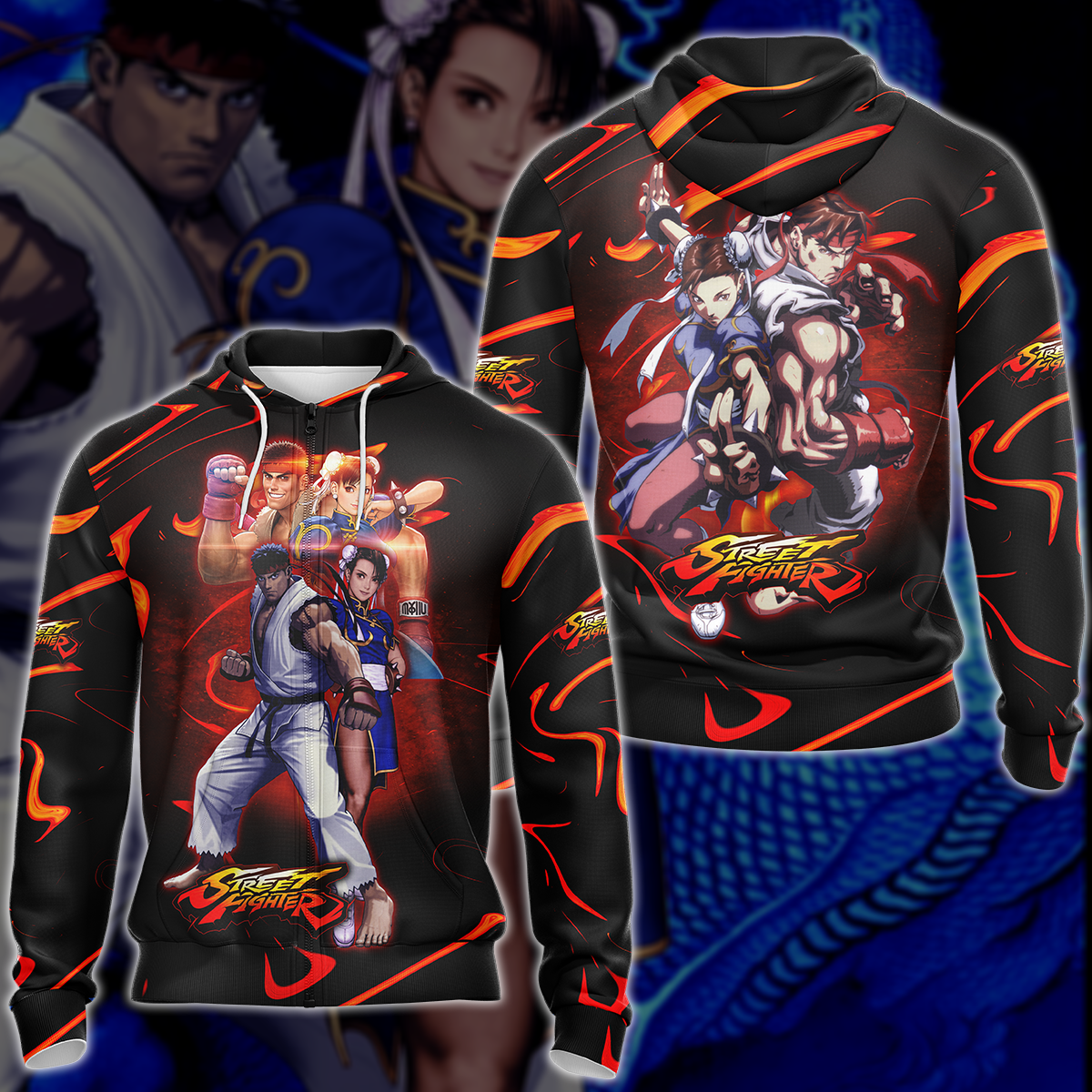 Street Fighter: Ryu & Chun-Li Video Game 3D All Over Printed T-shirt Tank Top Zip Hoodie Pullover Hoodie Hawaiian Shirt Beach Shorts Jogger Zip Hoodie