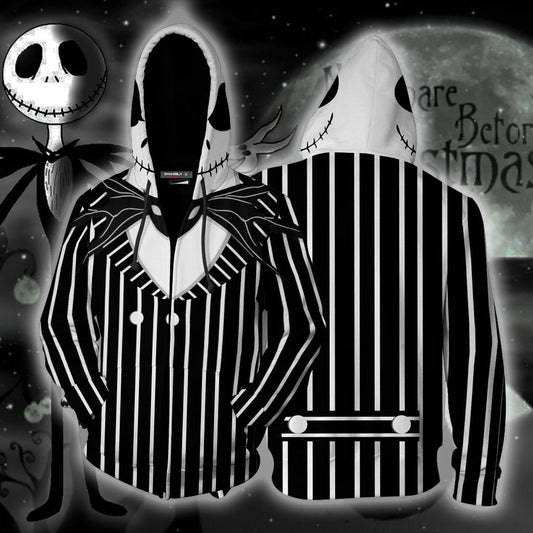 The Nightmare Before Christmas Jack Skellington Cosplay Zip Up Hoodie Jacket 5XL