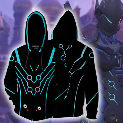 Overwatch Cosplay Genji Carbon Fiber Skin Zip Up Hoodie Jacket 5XL