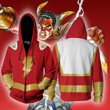 Shazam Cosplay Zip Up Hoodie Jacket 5XL