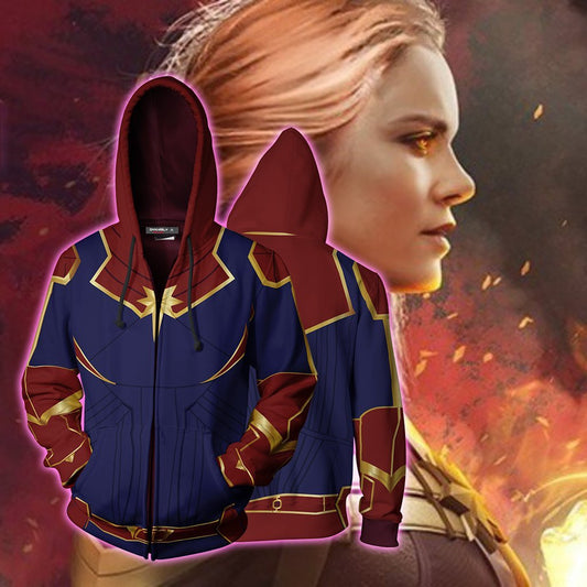 Captain Marvel Cosplay Zip Up Hoodie Jacket 5XL