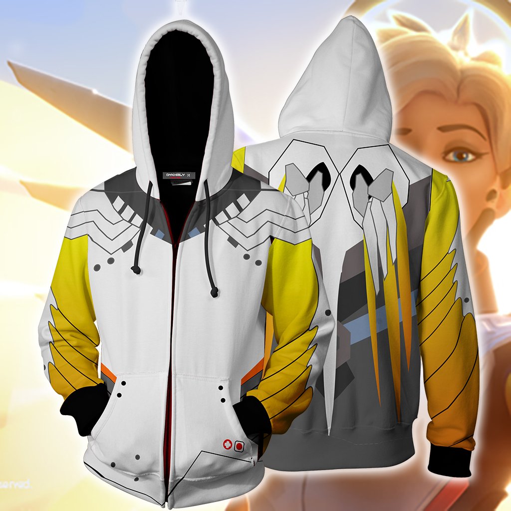 Overwatch Mercy Cosplay Zip Up Hoodie Jacket 5XL