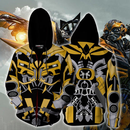 Transformers Bumblebee Cosplay Zip Up Hoodie Jacket 5XL