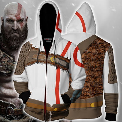 God Of War Kratos Cosplay Zip Up Hoodie Jacket 5XL