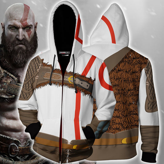 God Of War Kratos Cosplay Zip Up Hoodie Jacket 5XL