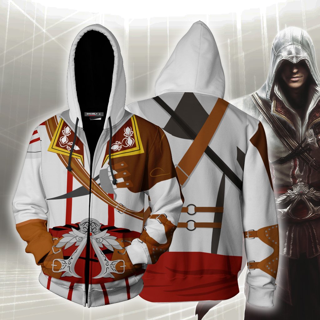 Assassin's Creed II Altair Ibn-La'Ahad Cosplay Zip Up Hoodie Jacket 5XL