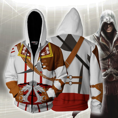 Assassin's Creed II Altair Ibn-La'Ahad Cosplay Zip Up Hoodie Jacket 5XL