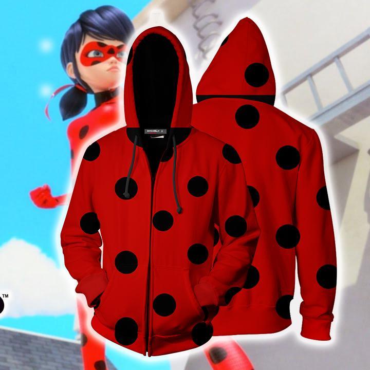 Ladybug Cosplay Miraculous Tales Of Ladybug & Cat Noir Zip Up Hoodie Jacket 5XL
