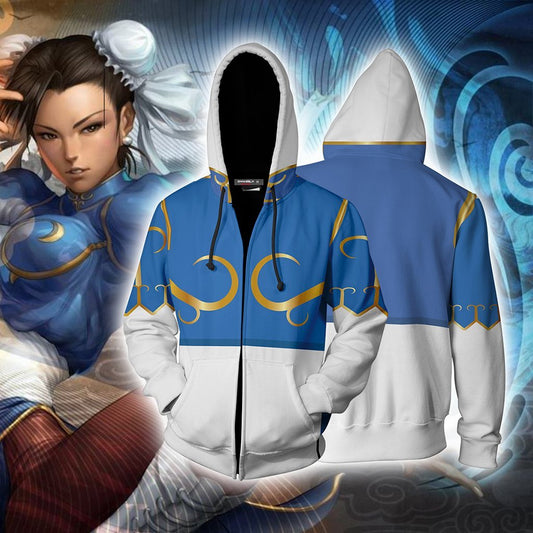 Street Fighter Chun-Li Cosplay Zip Up Hoodie Jacket 5XL