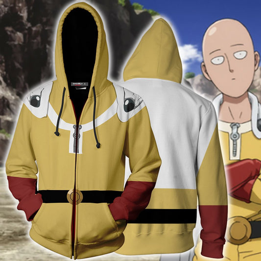 One Punch Man Saitama Cosplay Zip Up Hoodie Jacket XS  