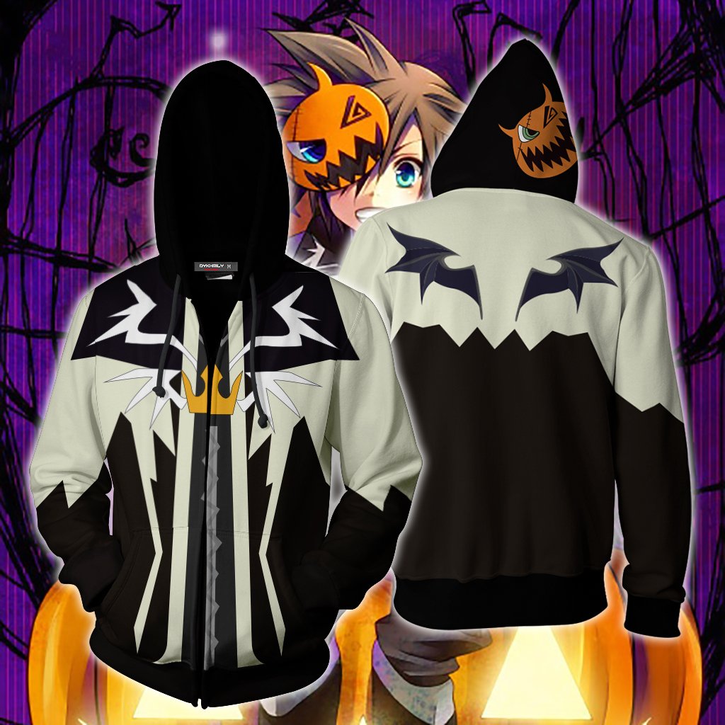 Kingdom Hearts Sora Halloween Town Cosplay Zip Up Hoodie Jacket 5XL