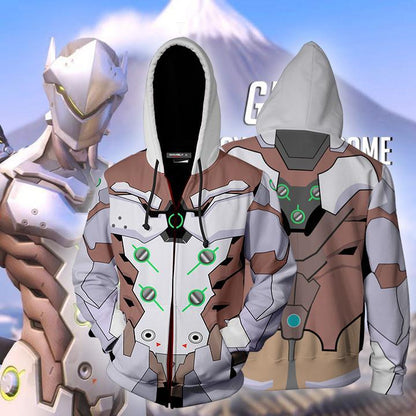 Overwatch Cosplay Genji Chrome Skin Zip Up Hoodie Jacket 5XL