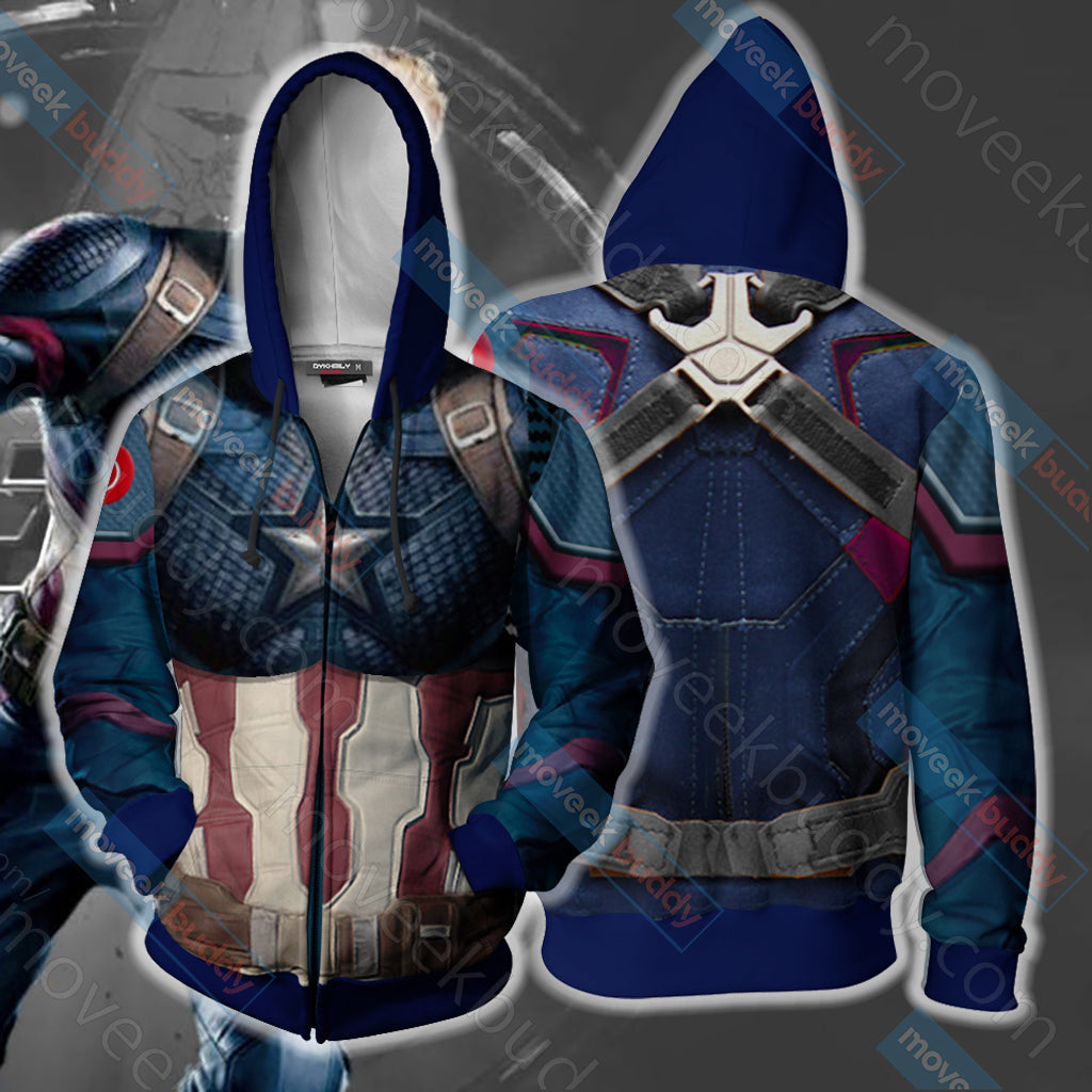 Avengers: Endgame Captain America Cosplay Zip Up Hoodie Jacket 5XL