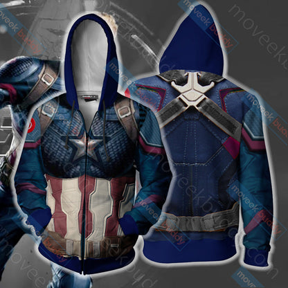 Avengers: Endgame Captain America Cosplay Zip Up Hoodie Jacket 5XL
