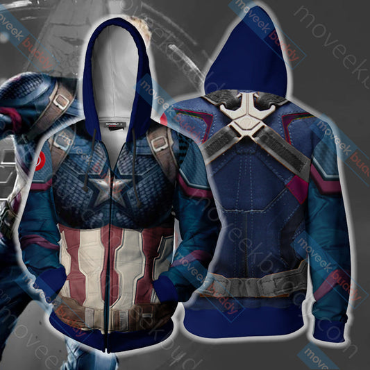 Avengers: Endgame Captain America Cosplay Zip Up Hoodie Jacket 5XL