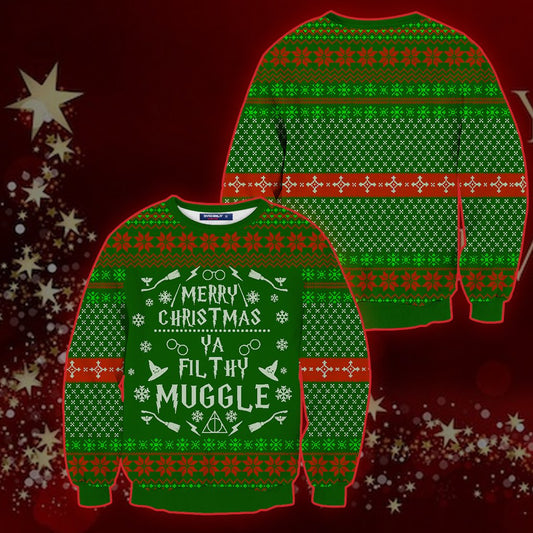 Harry Potter Merry Christmas Ya Filthy Muggle Ugly Christmas 3D Sweater S  