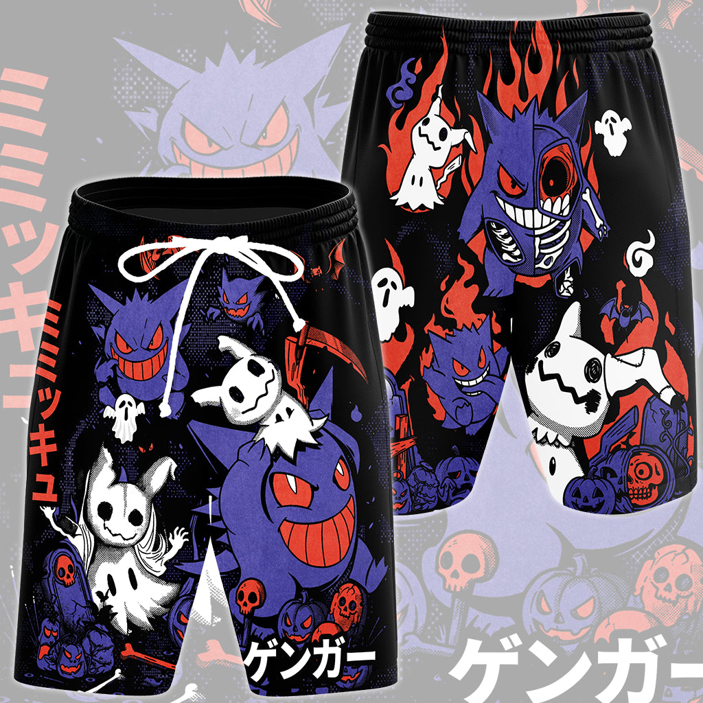 Pokemon Gengar & Mimikyu Halloween Style Video Game All Over Printed T-shirt Tank Top Zip Hoodie Pullover Hoodie Hawaiian Shirt Beach Shorts Joggers