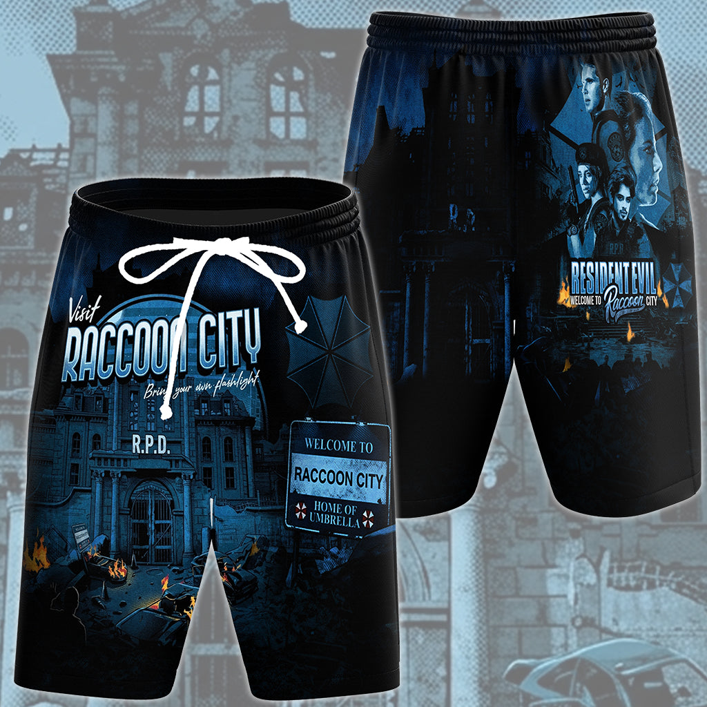Resident Evil 'Visit Raccoon City' Video Game MAll Over Printed T-shirt Tank Top Zip Hoodie Pullover Hoodie Hawaiian Shirt Beach Shorts Joggers Beach Shorts