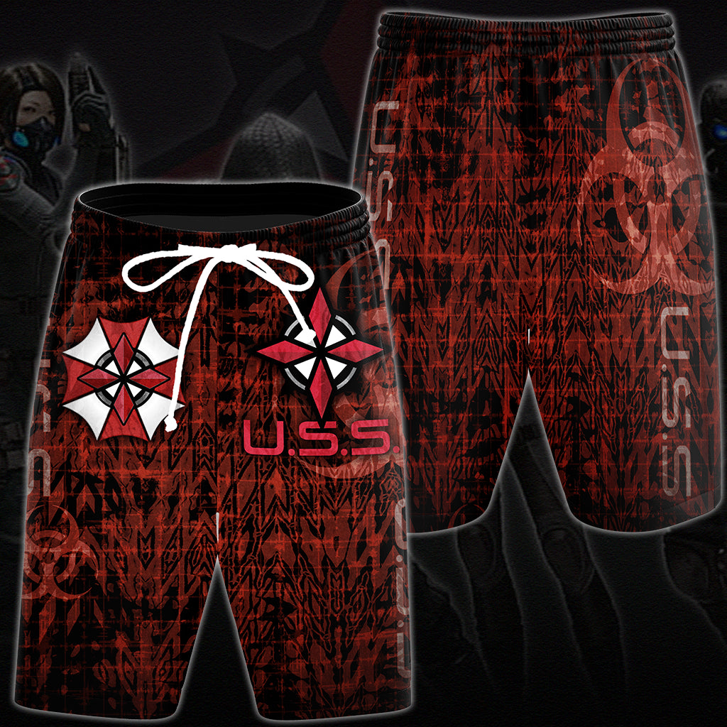 Resident Evil Umbrella Security Service (U.S.S.) Video Game All Over Printed T-shirt Tank Top Zip Hoodie Pullover Hoodie Hawaiian Shirt Beach Shorts Joggers