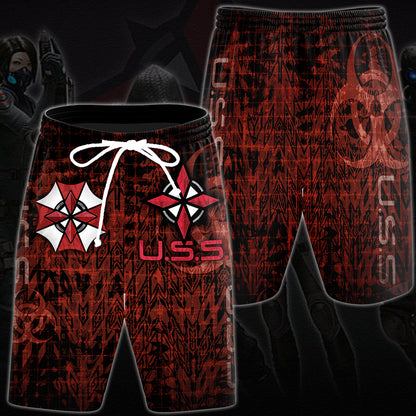 Resident Evil Umbrella Security Service (U.S.S.) Video Game All Over Printed T-shirt Tank Top Zip Hoodie Pullover Hoodie Hawaiian Shirt Beach Shorts Joggers