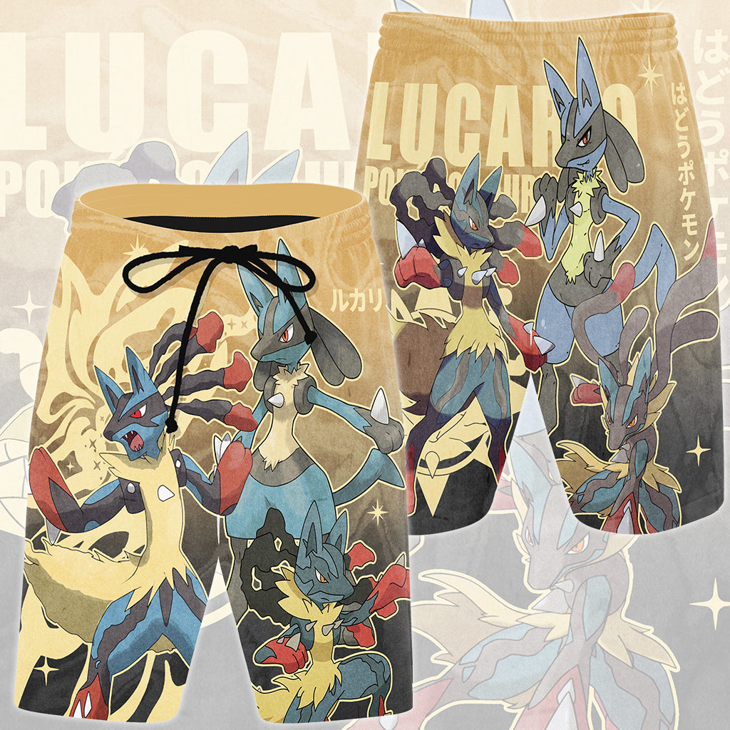 Pokemon Lucario Video Game All Over Printed T-shirt Tank Top Zip Hoodie Pullover Hoodie Hawaiian Shirt Beach Shorts Joggers) Beach Shorts