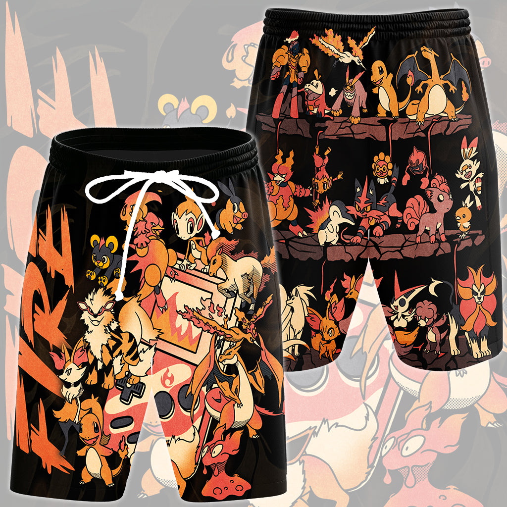 Pokemon Fire Type Club Video Game All Over Printed T-shirt Tank Top Zip Hoodie Pullover Hoodie Hawaiian Shirt Beach Shorts Joggers
