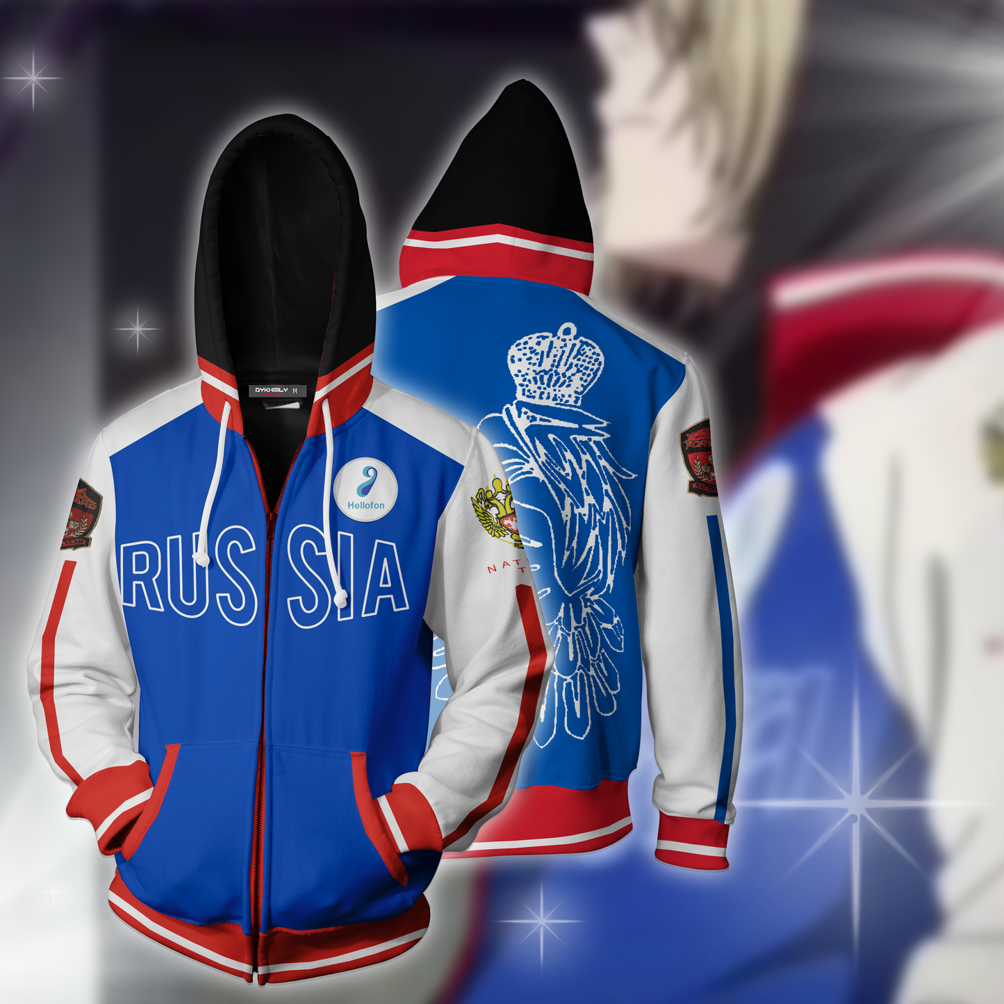 Yurio Cosplay (Yuri!! On Ice) Zip Up Hoodie Jacket 5XL