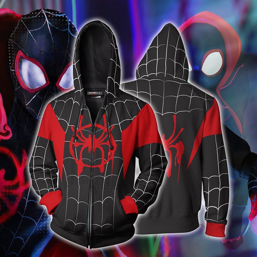 Spider-Man: Into the Spider-Verse Miles Morales Cosplay Zip Up Hoodie Jacket 5XL