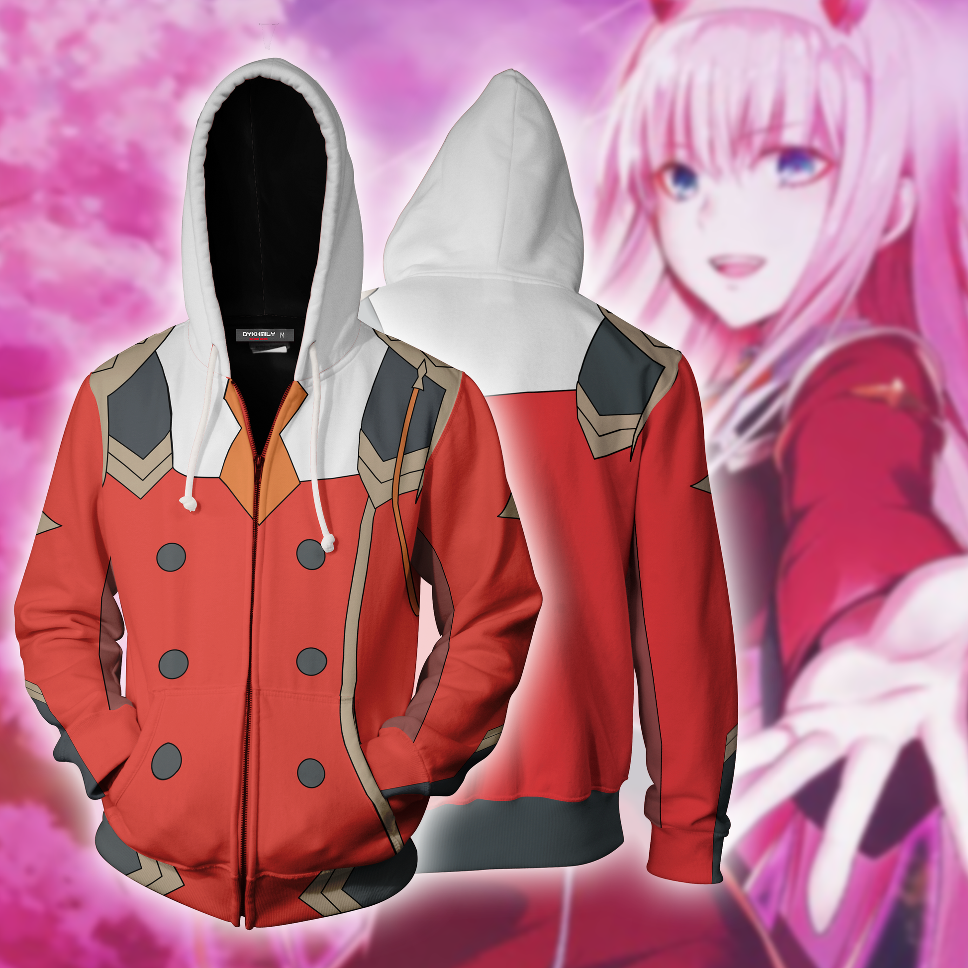 Darling In The FranXX Zero Two Cosplay Zip Up Hoodie Jacket 5XL